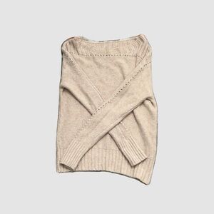 Cream Crew Neck Sweater with Soft Knitted Texture